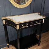 Pair of Louis XVI Style Black Lacquered Wood Console Tables
