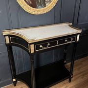 Pair of Louis XVI Style Black Lacquered Wood Console Tables