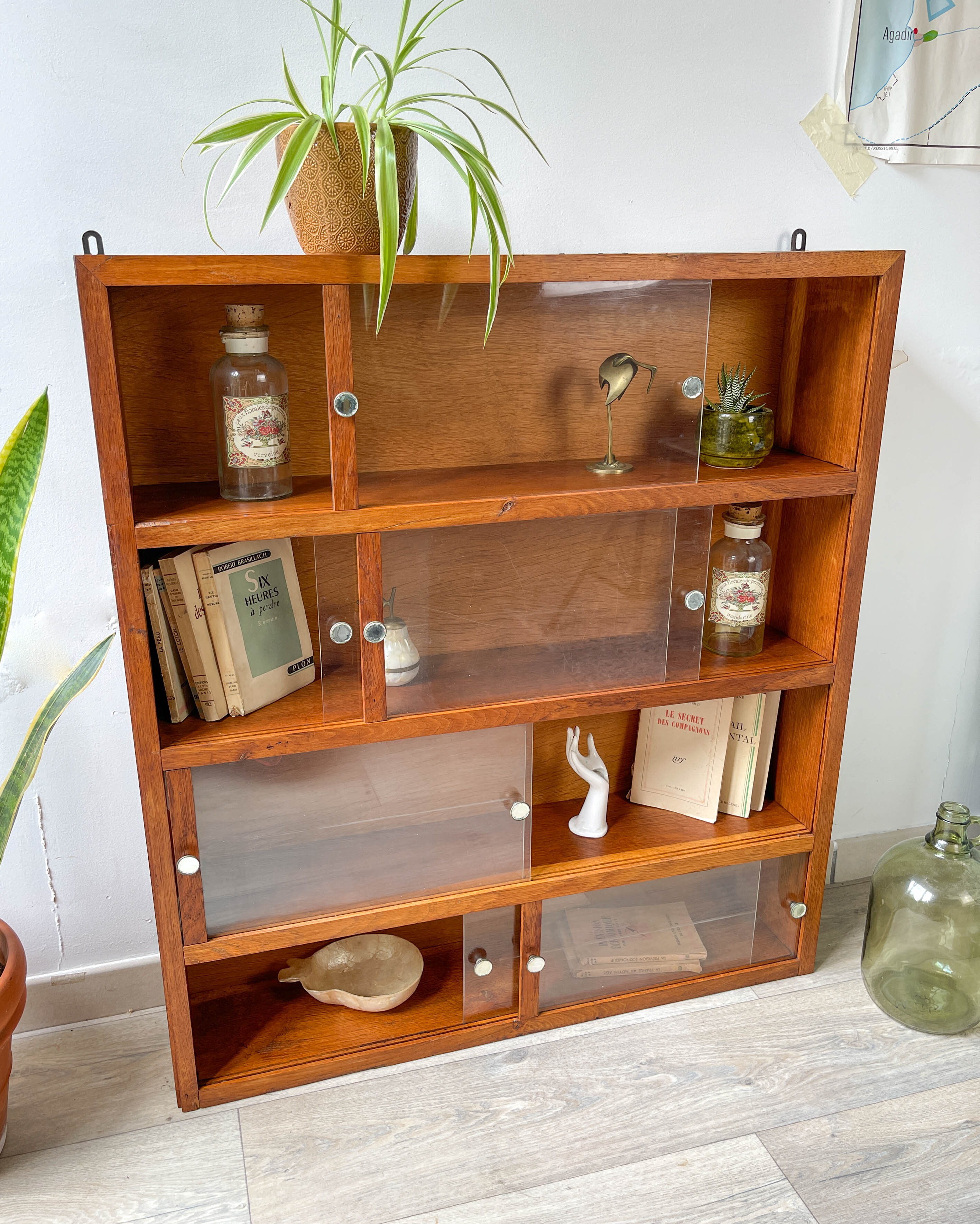 Vintage oak wall display case
