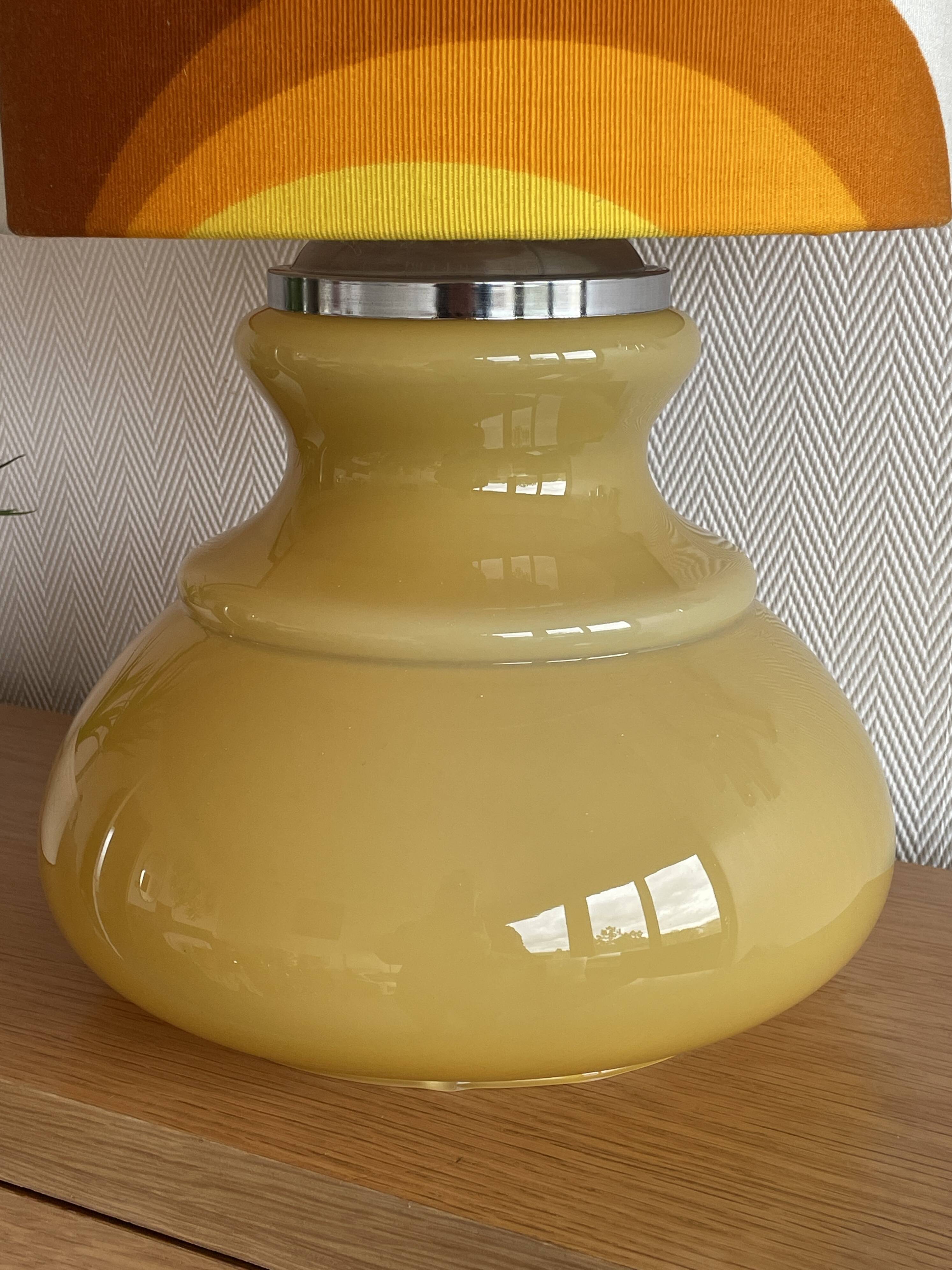 Beige opaline lamp Apollo J - 1970s retro fabric