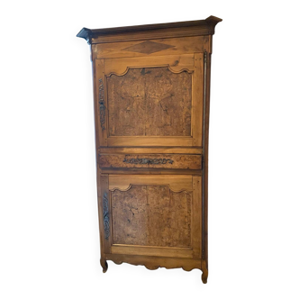 Antique solid wood wardrobe - burl panels and fittings