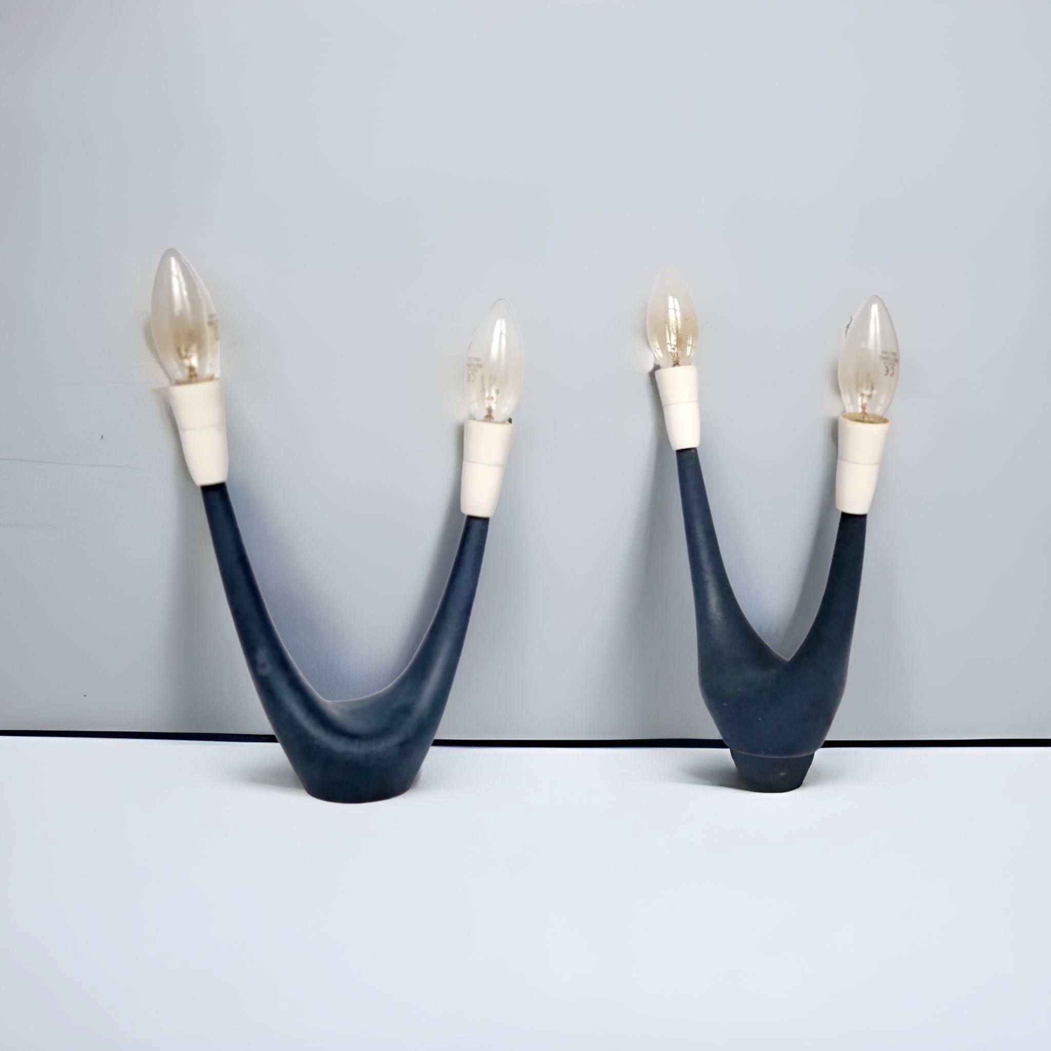 U-shaped mid-century atomic table lamps, 1950s, set of 2