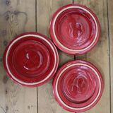 3 small vintage burgundy duck coasters or glasses with gold edging