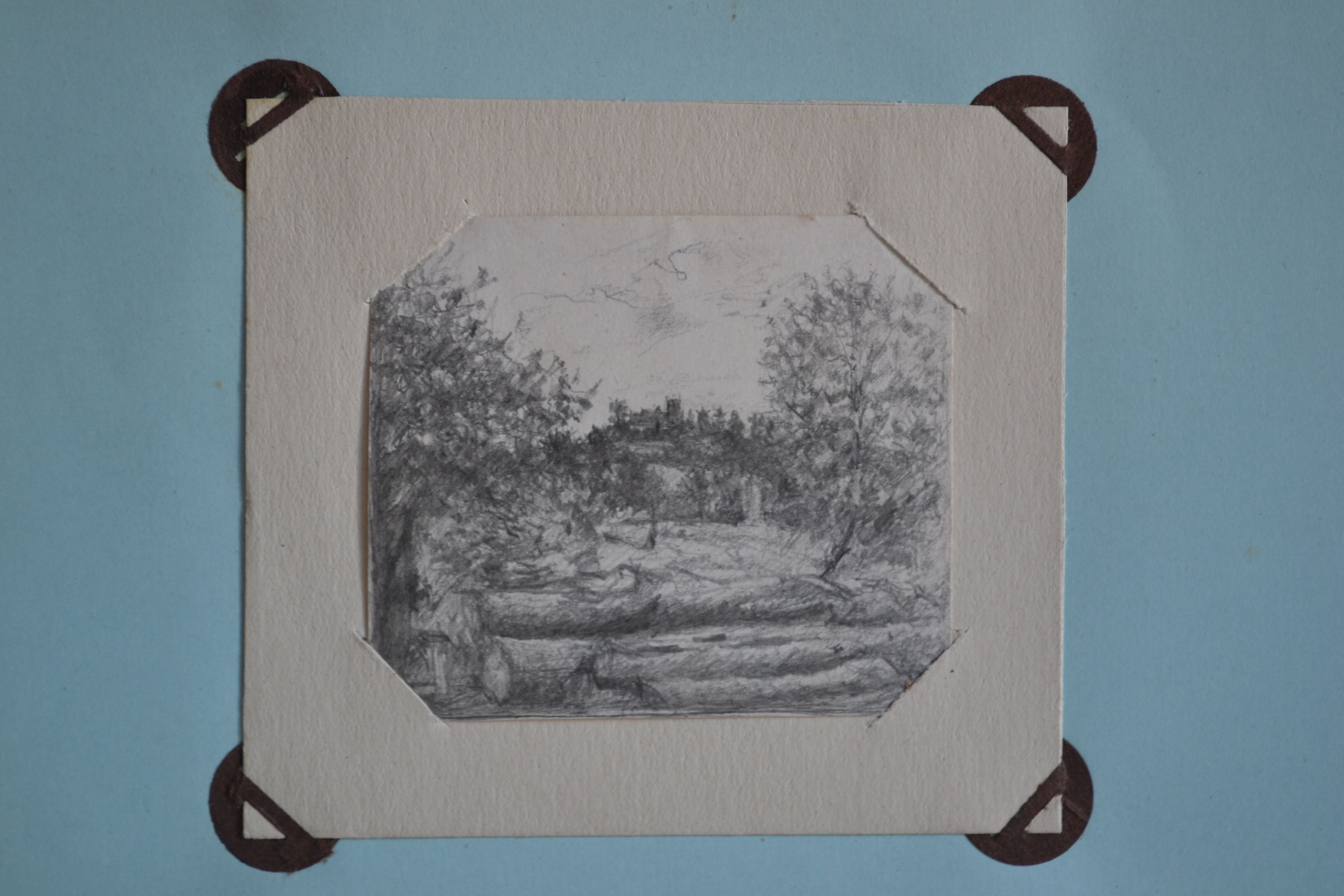 Miniature pencil drawing circa 1910 english countryside