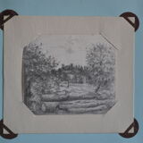 Miniature pencil drawing circa 1910 english countryside