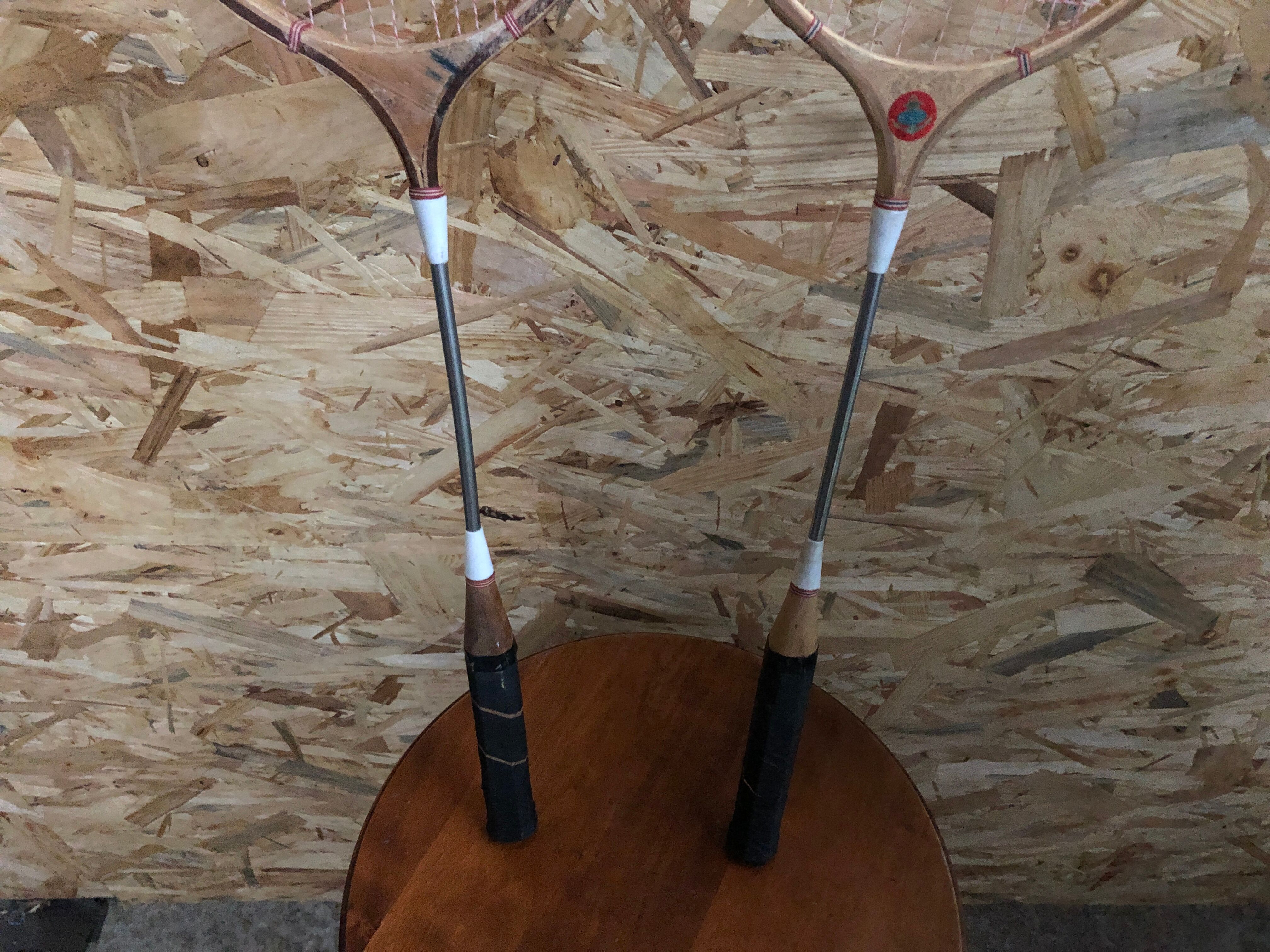 Pair old racket badminton odc wood sport vintage