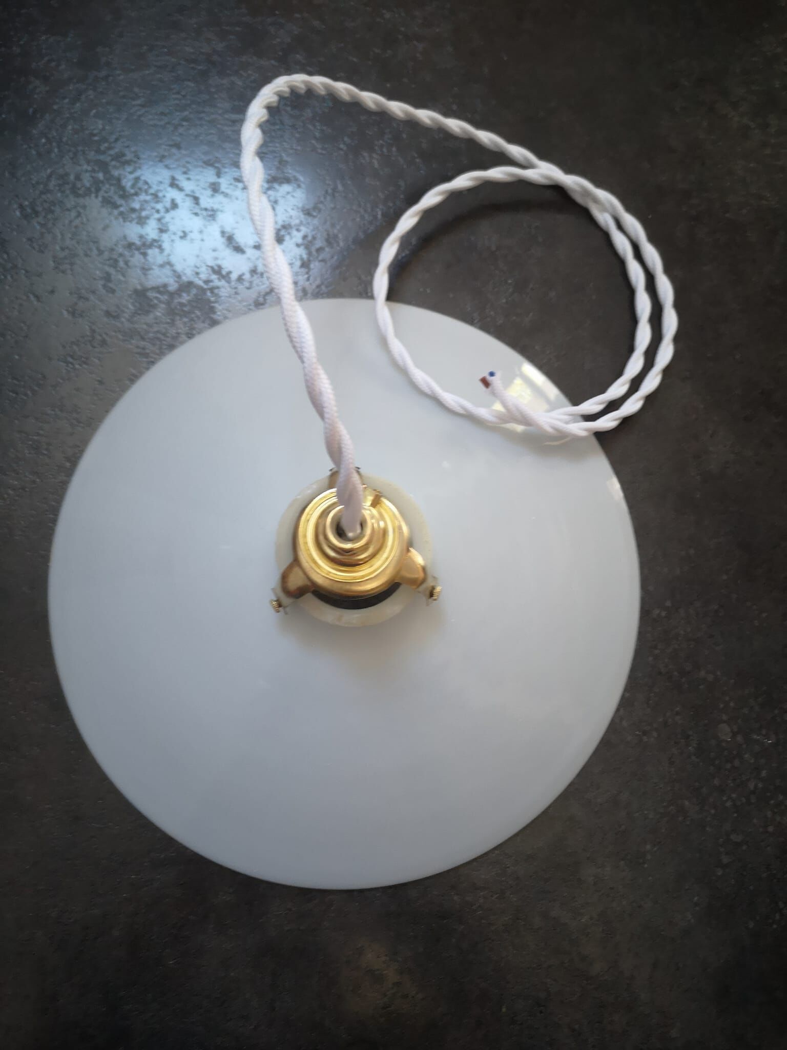 Ancien abat-jour suspension opaline blanche lisse tbe art déco 1940