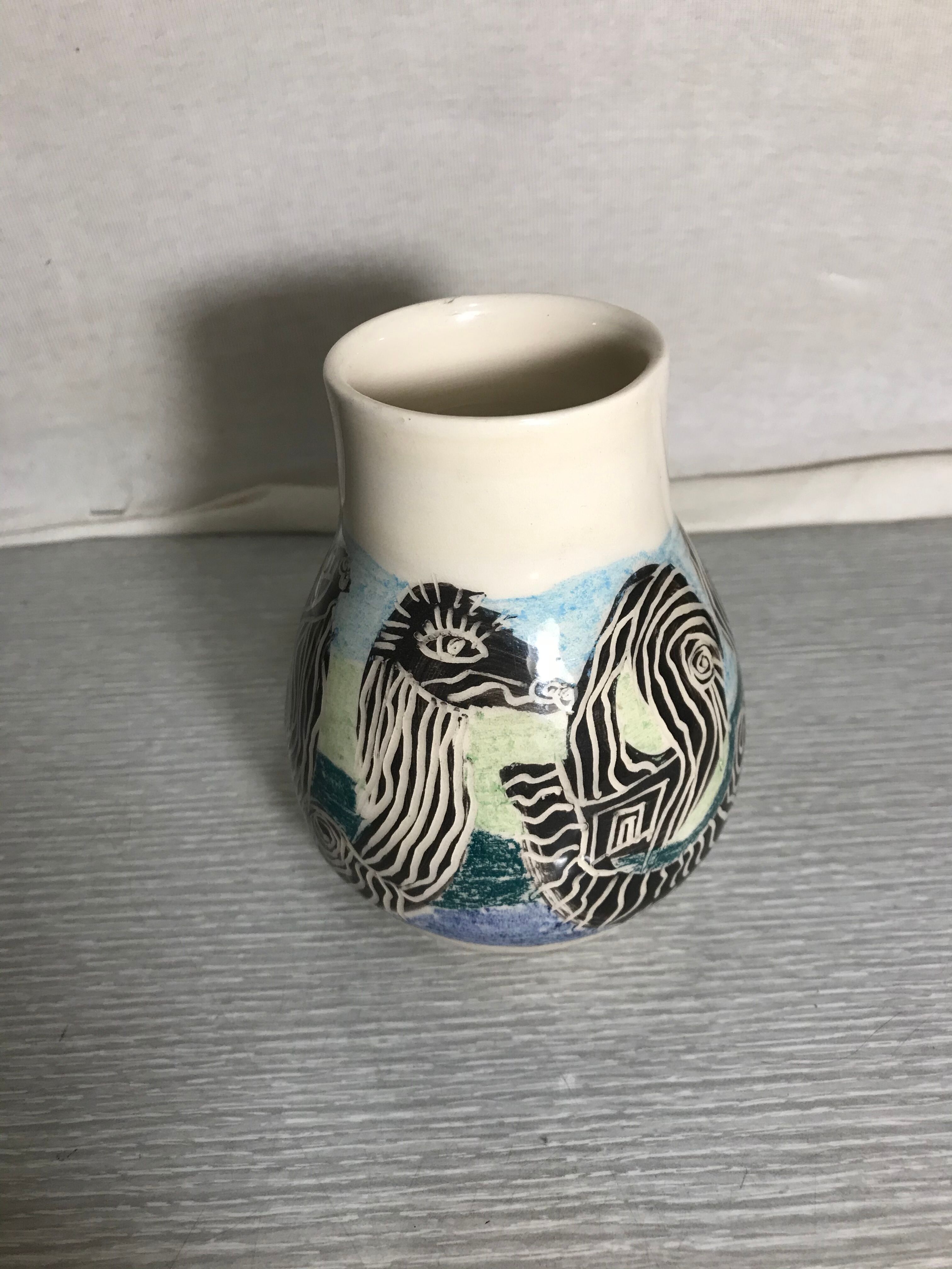 Ancient Ceramics Beige Drawing Zebra MEROSE 98 Signed Vintage
