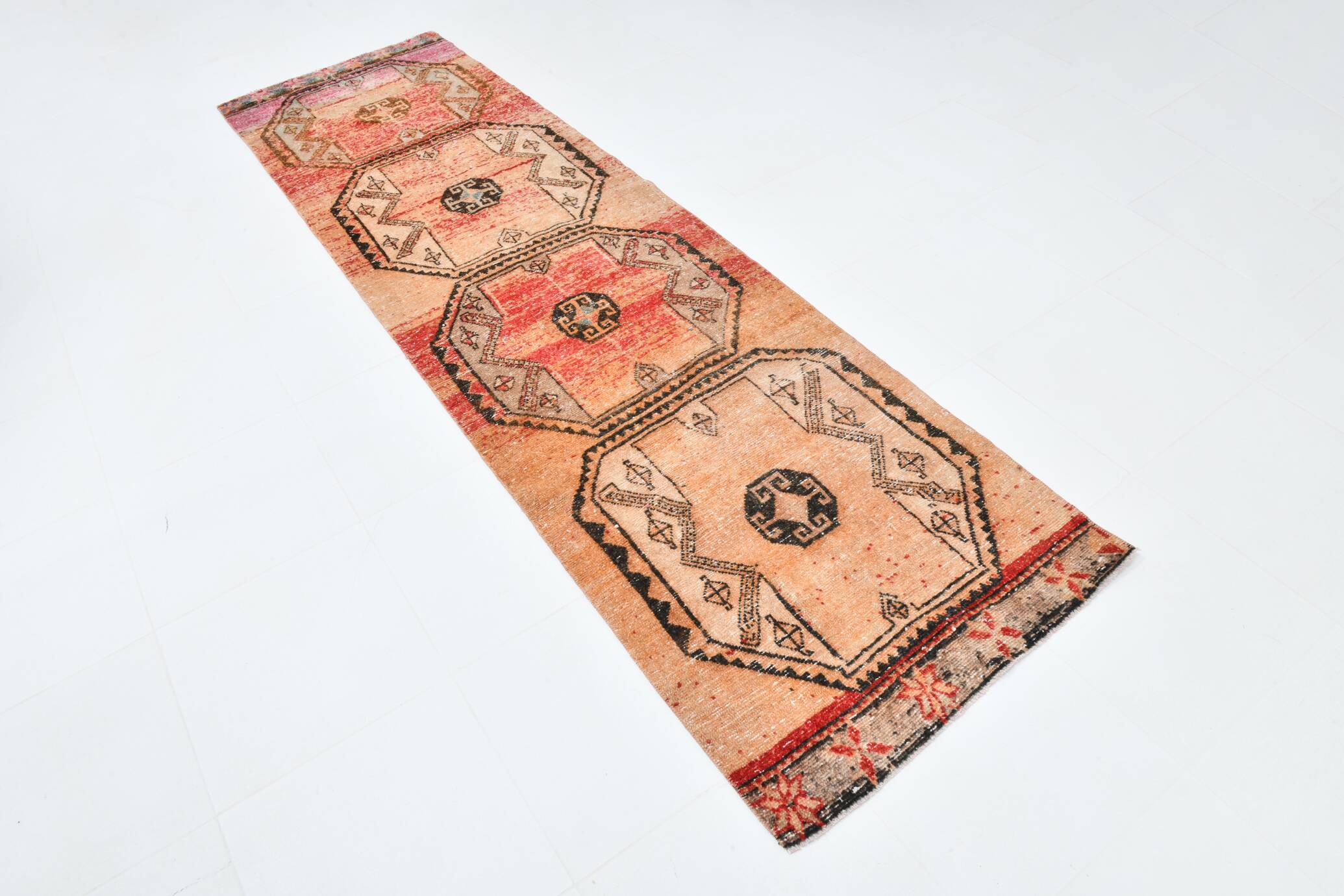 3x10 Peach Orange Handmade Wool Runner Rug, 81x293Cm