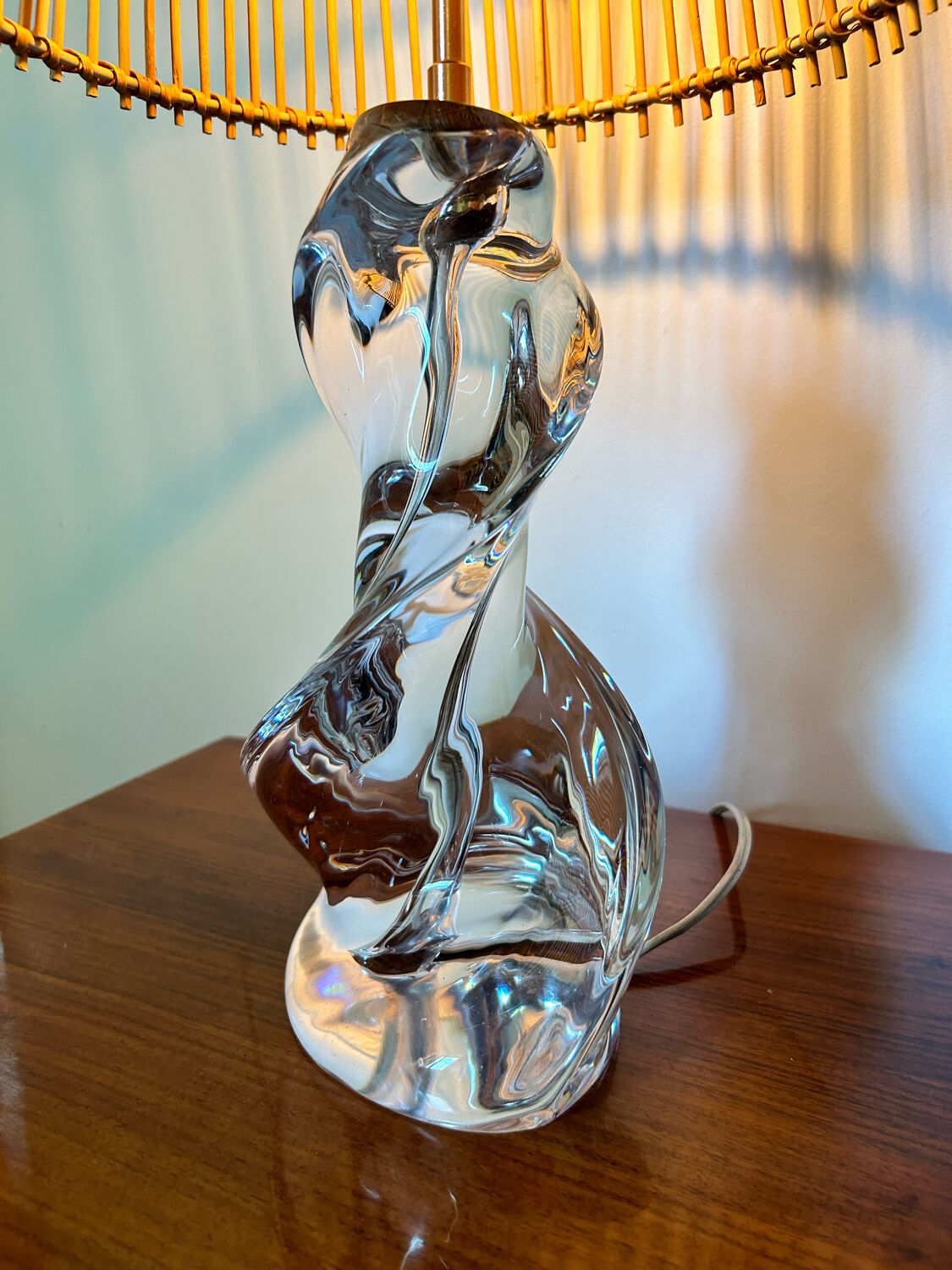 Vintage crystal and rattan lamp