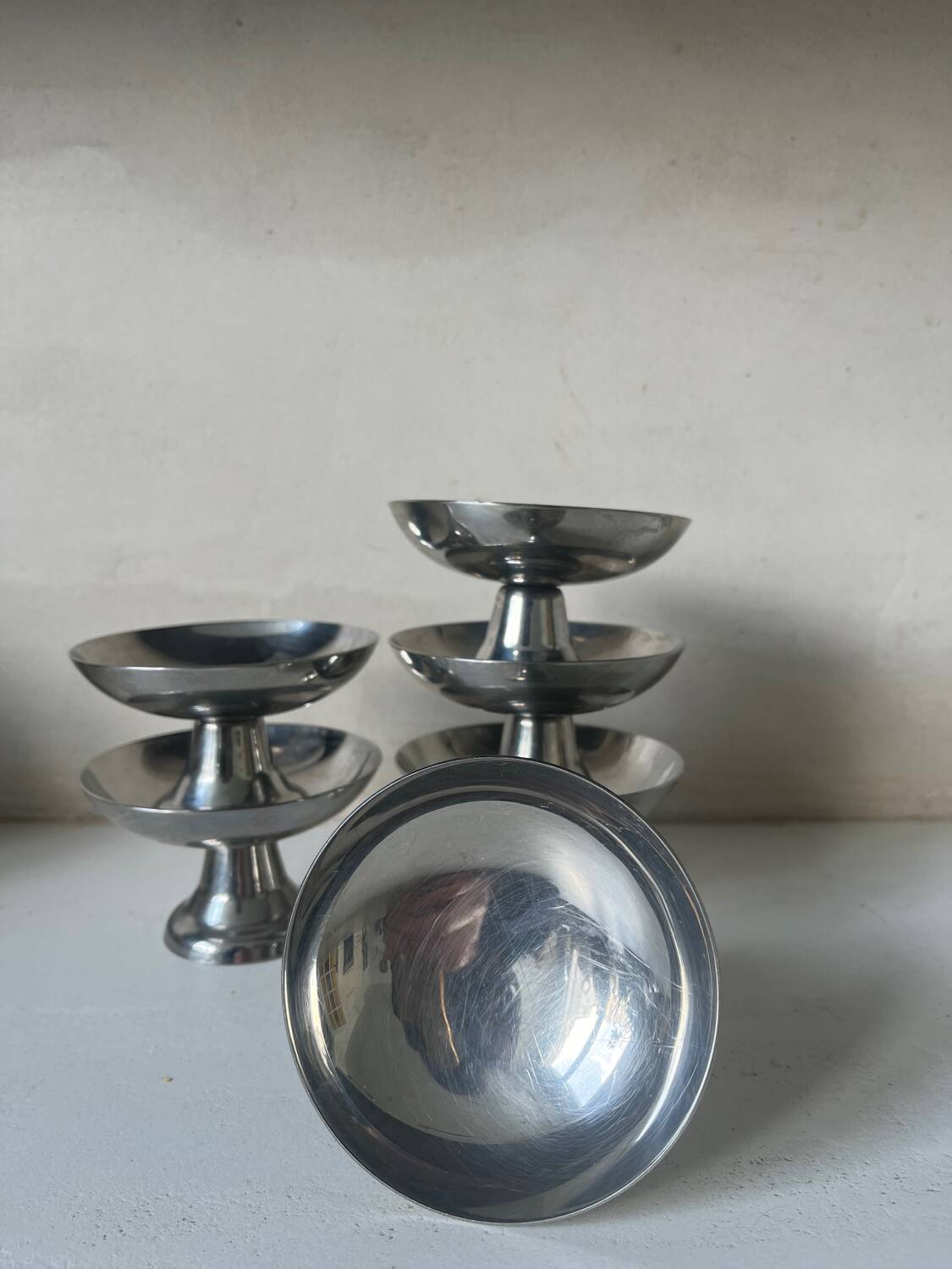 6 stainless steel dessert bowls, 1970s