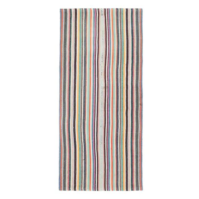 Tapis de couloir kilim turc vintage en laine et coton rose noué à la main