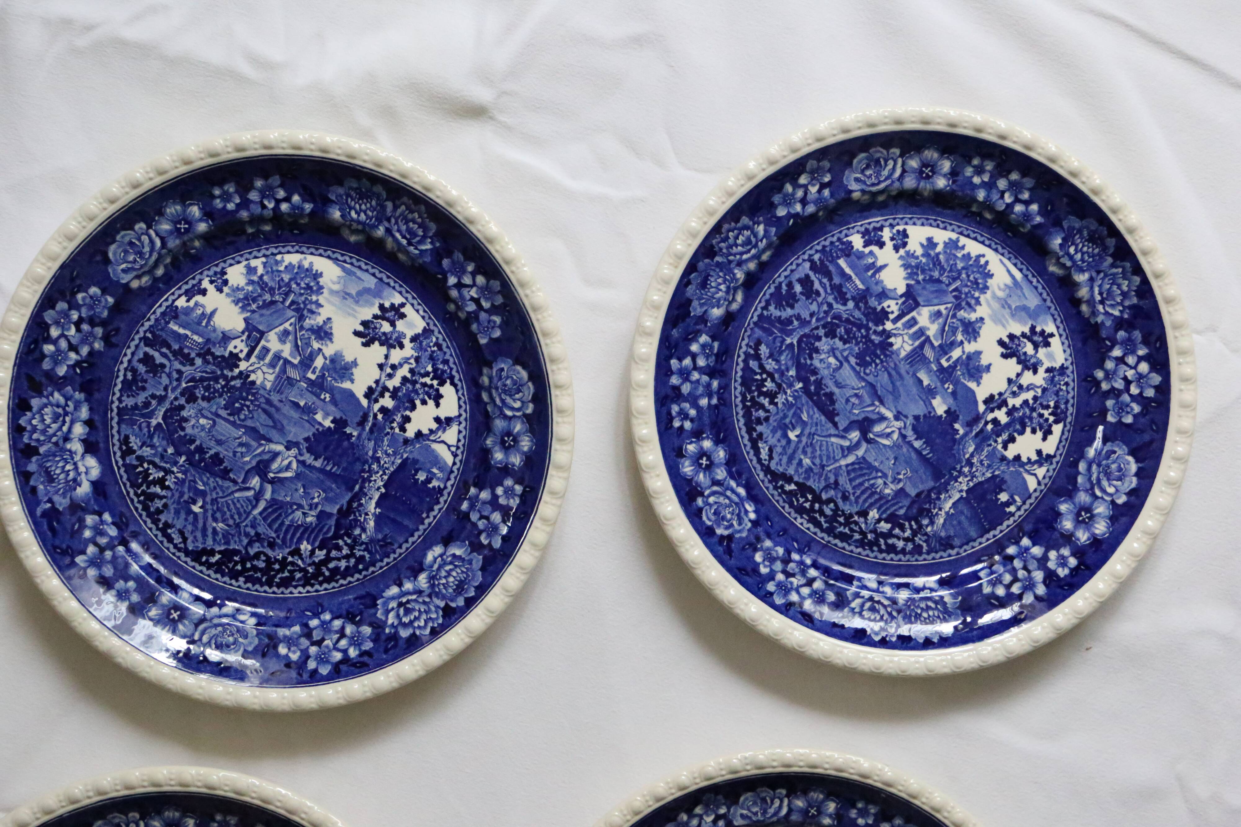 Set of 6 flat plates Villeroy and Boch, blue Rusticana model, vintage