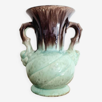 Vase ancien numéroté en céramique bleue turquoise