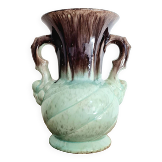 Vase ancien numéroté en céramique bleue turquoise