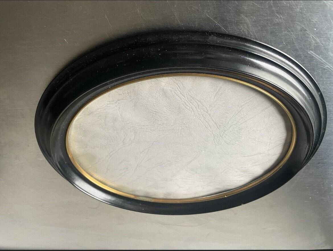 Large Vintage Oval  Bakelite Black Frame with Convex glass 23.5 cm x 18.5 cm