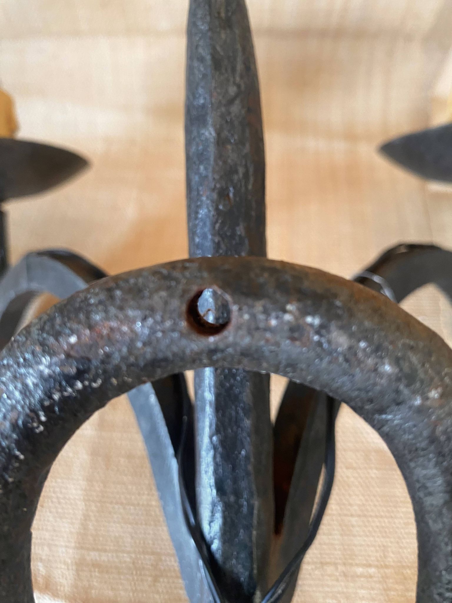 Wrought iron wall lights.