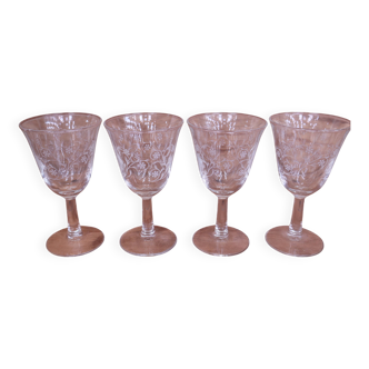 4 tulip-shaped white wine glasses Enghien 60's