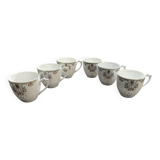 Service of 6 Fine Porcelain Cups with Art Nouveau Rose Decoration