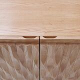 Italian Oak Wood Sideboard with Hand Carved Patterns in the Doors, Italy