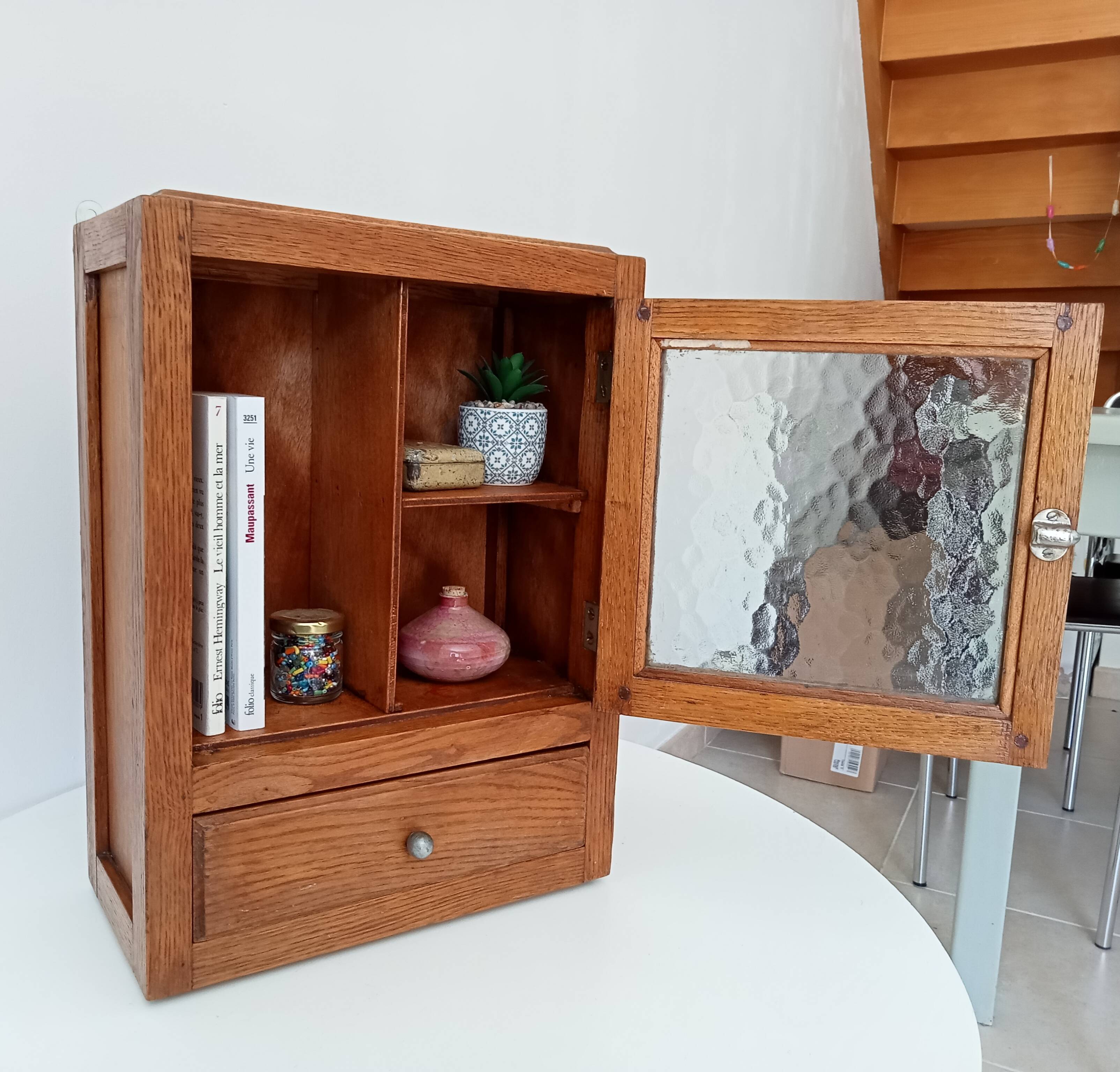 Vintage solid oak medicine cabinet
