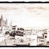Description of a panoramic view of Mallorca. mallorca drawing. cuadro mallorca.
