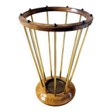Porte-parapluie en bois et laiton, années 1950
