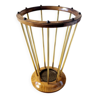 Porte-parapluie en bois et laiton, années 1950