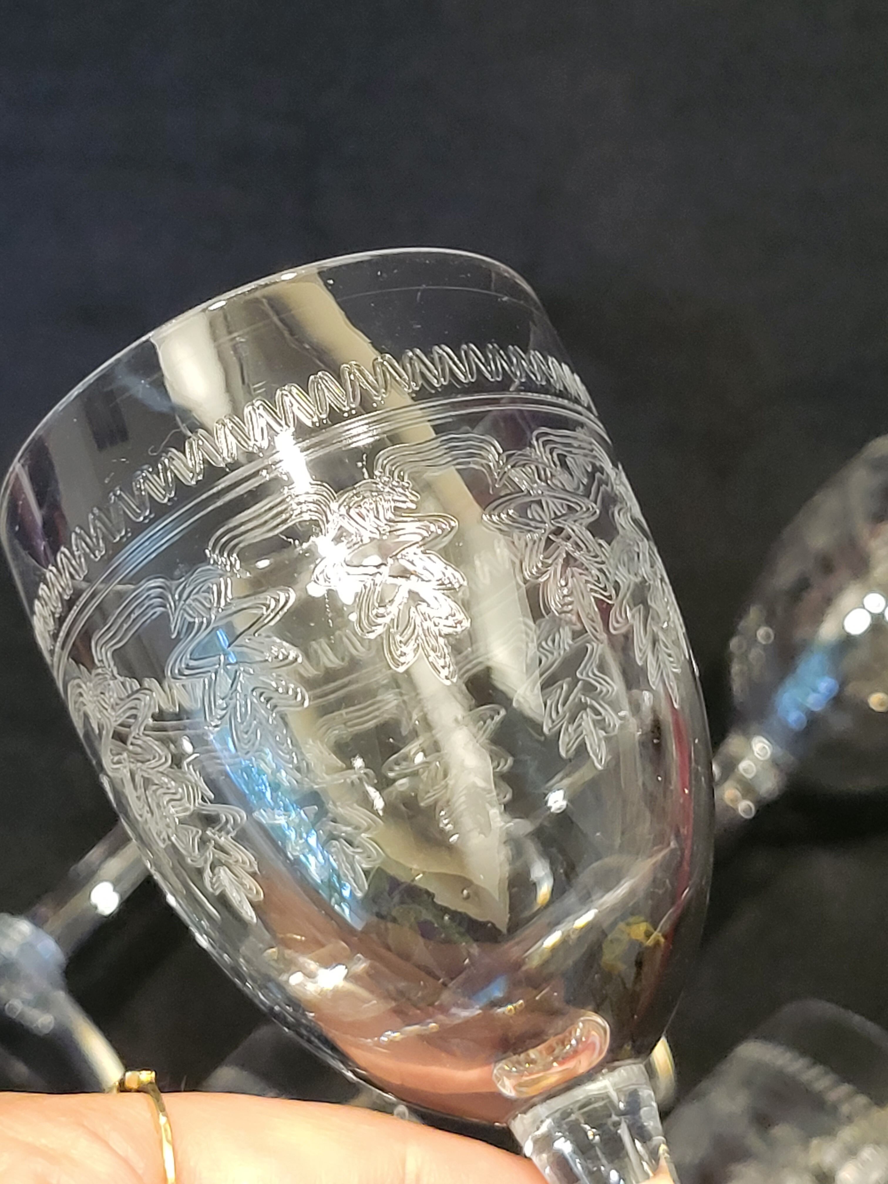 6 old glasses with engraved baccarat crystal wine stems