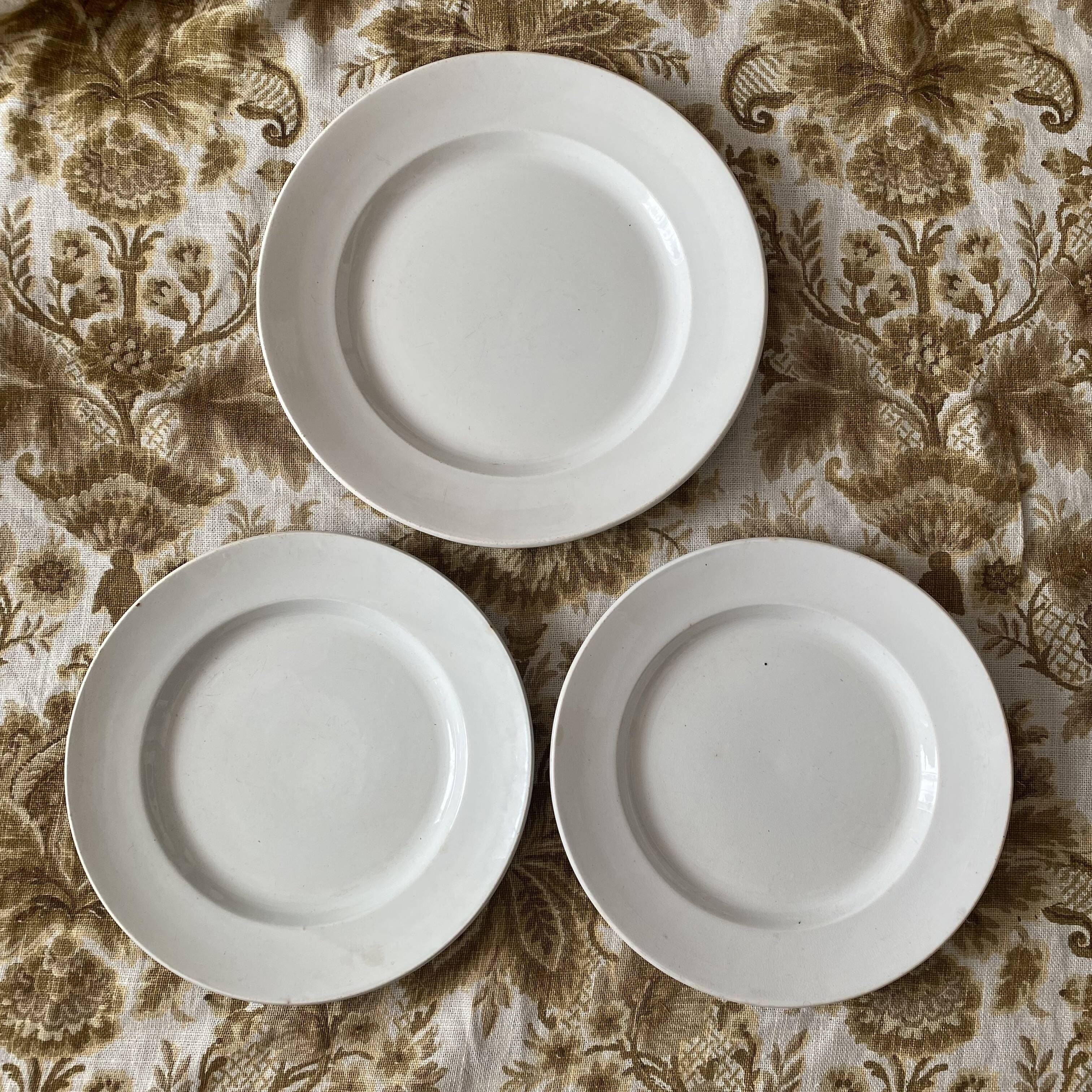 Set of large round white earthenware dishes from Creil and Montereau, 19th century