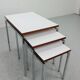 White Nesting Table Set with chrome frame and wood detail, 1970s