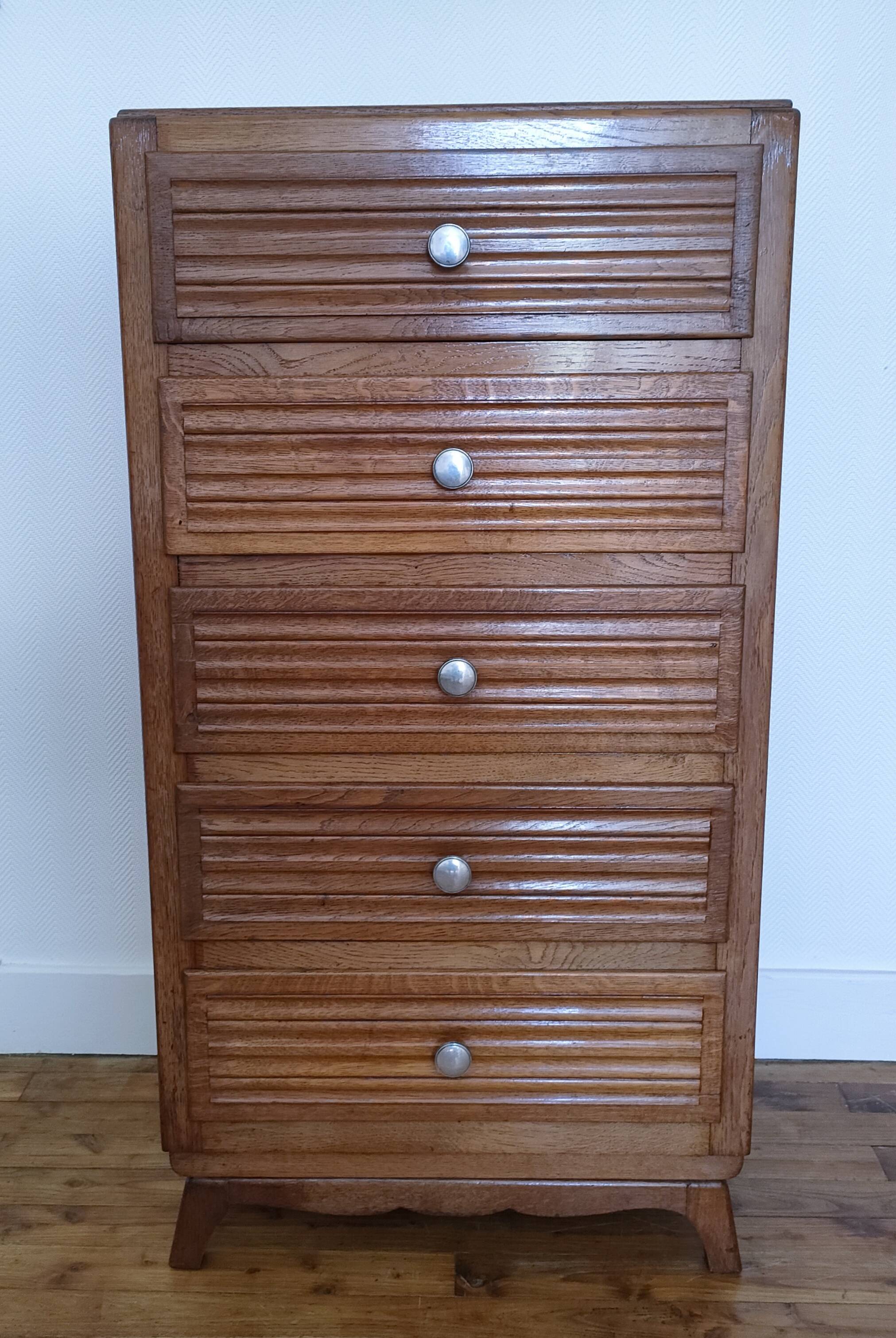 chest of drawers oak five drawers 1950s