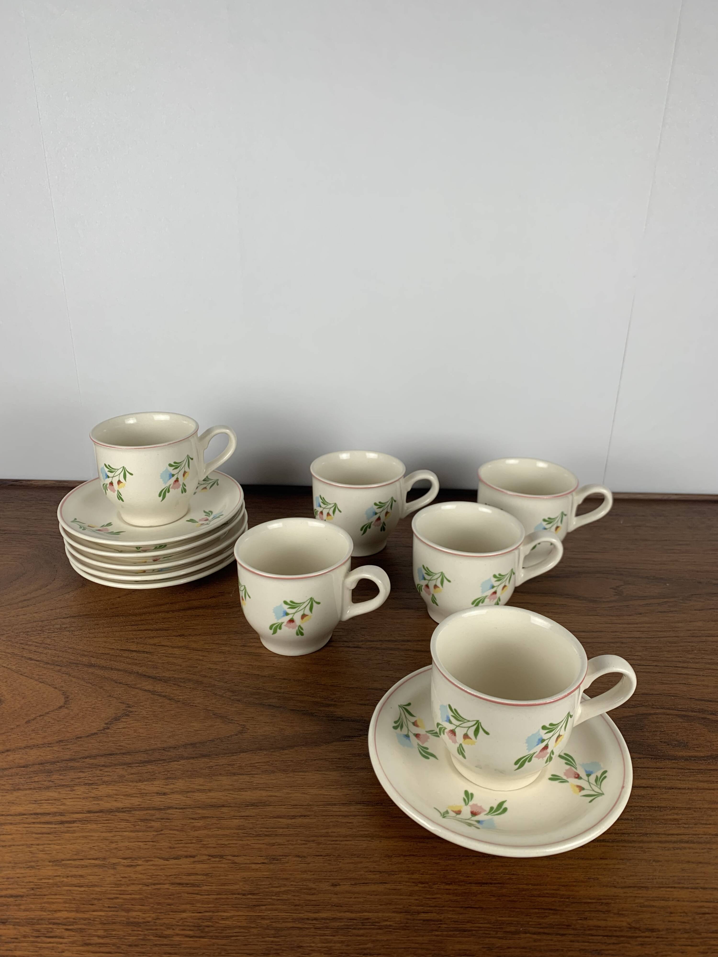 Set of 6 vintage cups + saucers, flower pattern, Germany