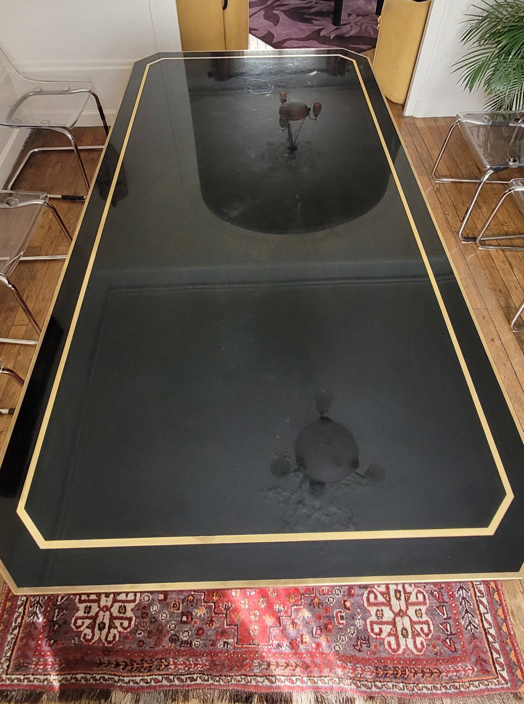Large Lacquer and Brass Table by JC Mahey