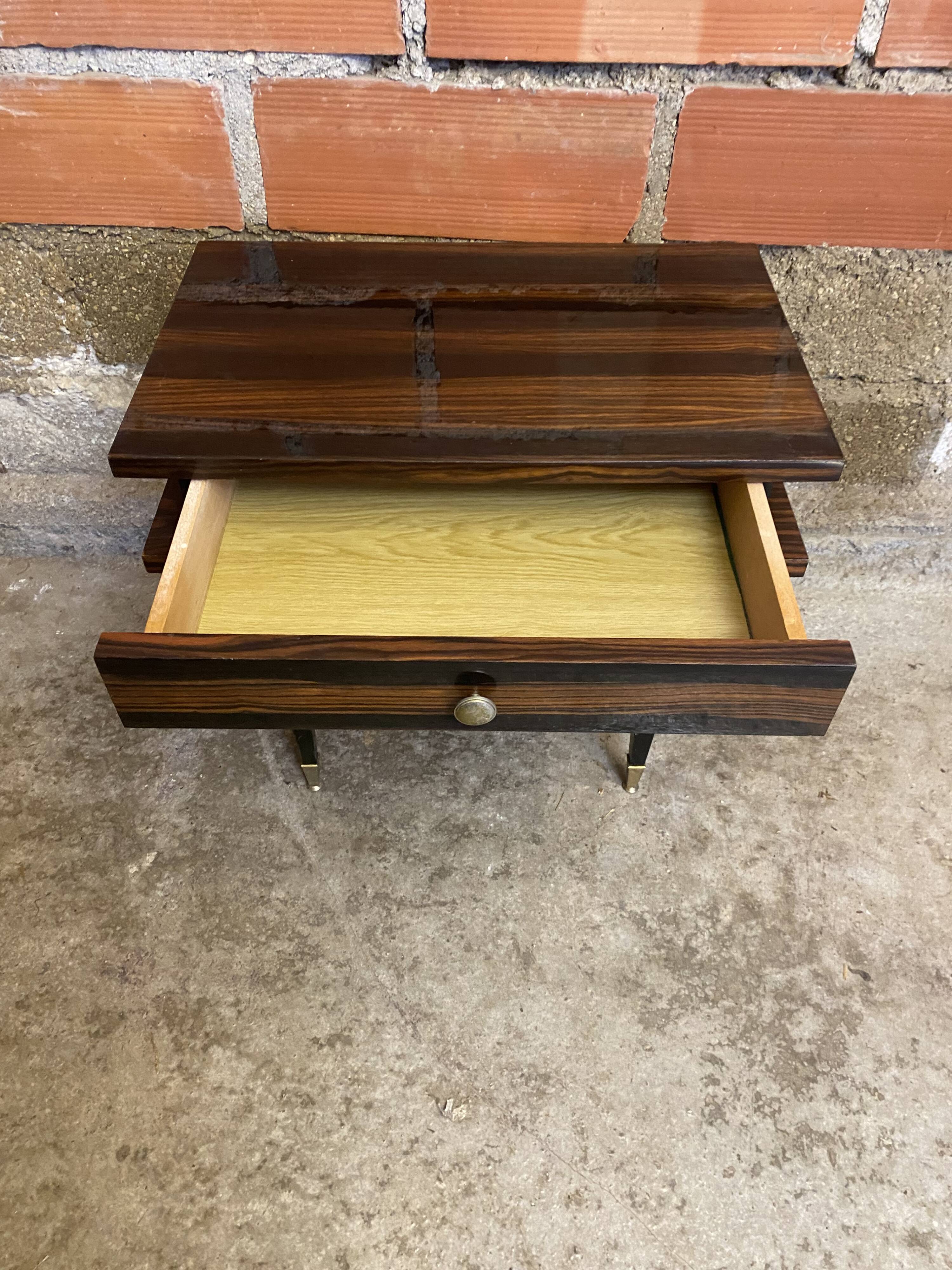 Antique Nightstand with Drawer, Macassar Wood, Mid 20th Century, Vintage