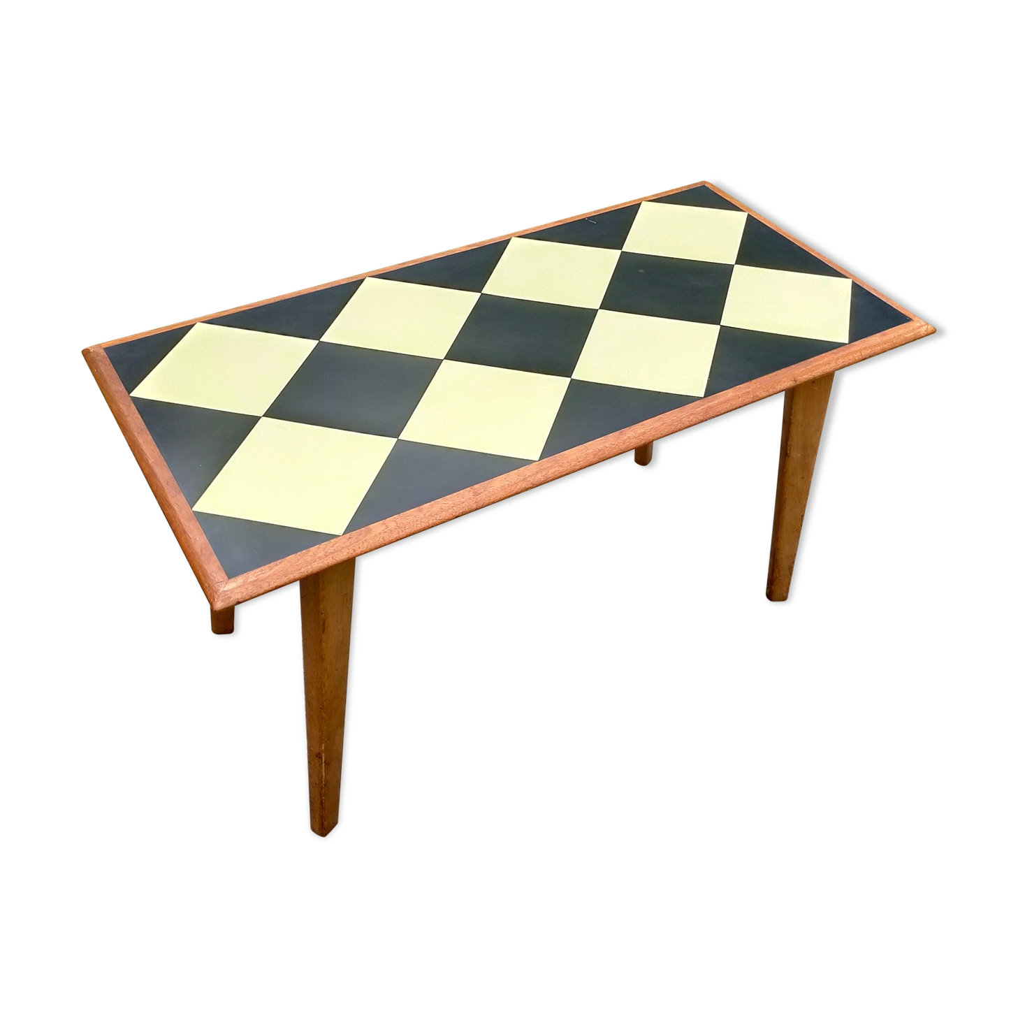 Scandinavian coffee table with chessboard checkerboard pattern