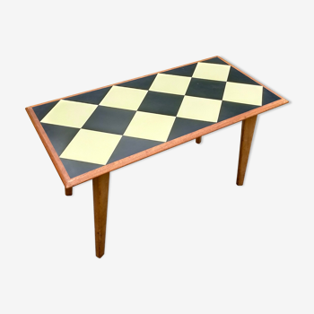 Scandinavian coffee table with chessboard checkerboard pattern