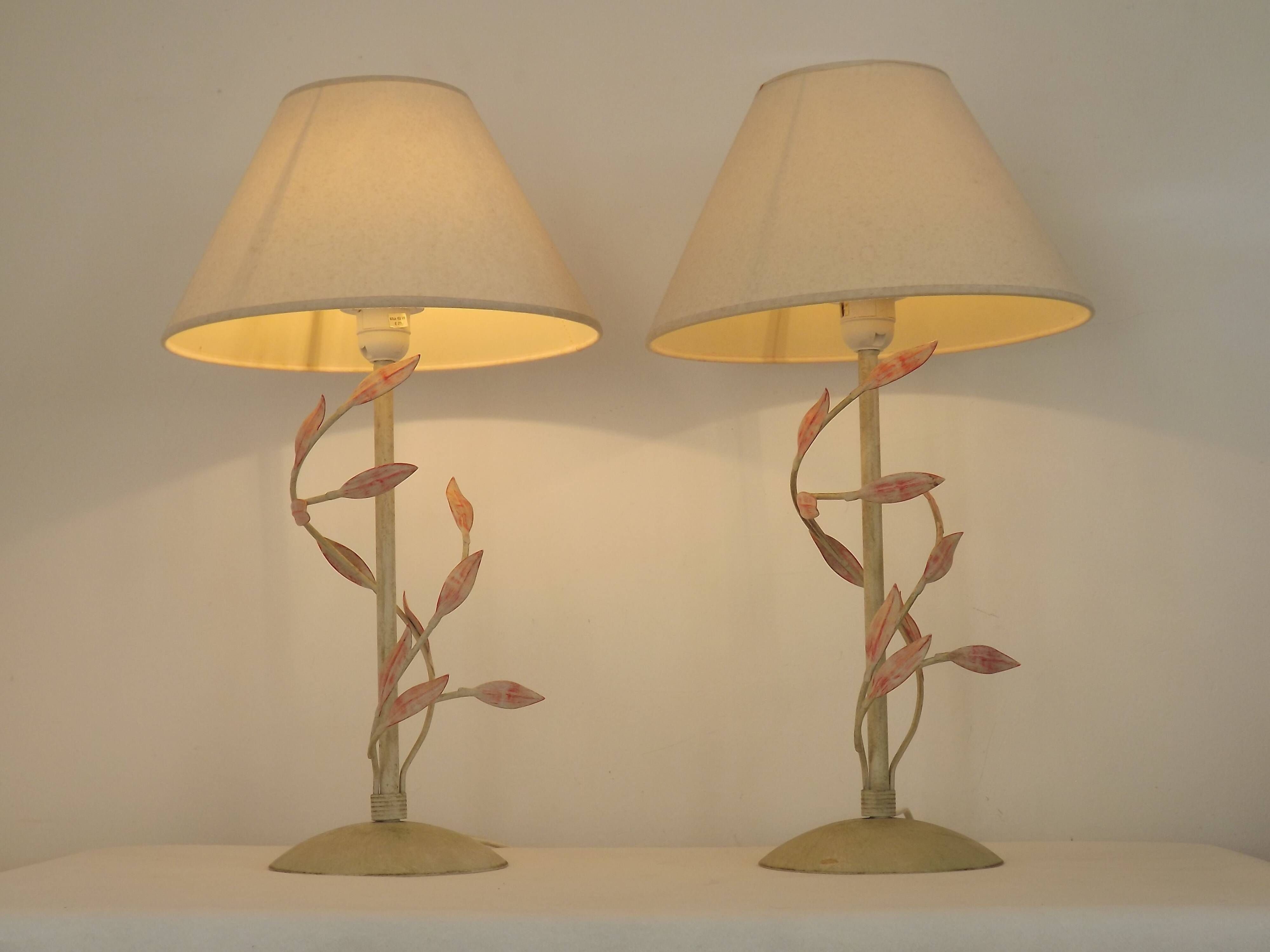 Pair Of French Vintage Metal Table Lamps With Scrolling Leaf Detail