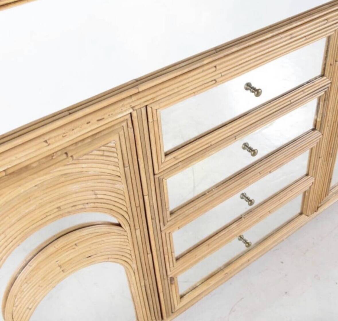 Mirrored and rattan sideboard
