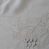Hand-embroidered linen teacloth or overnappe