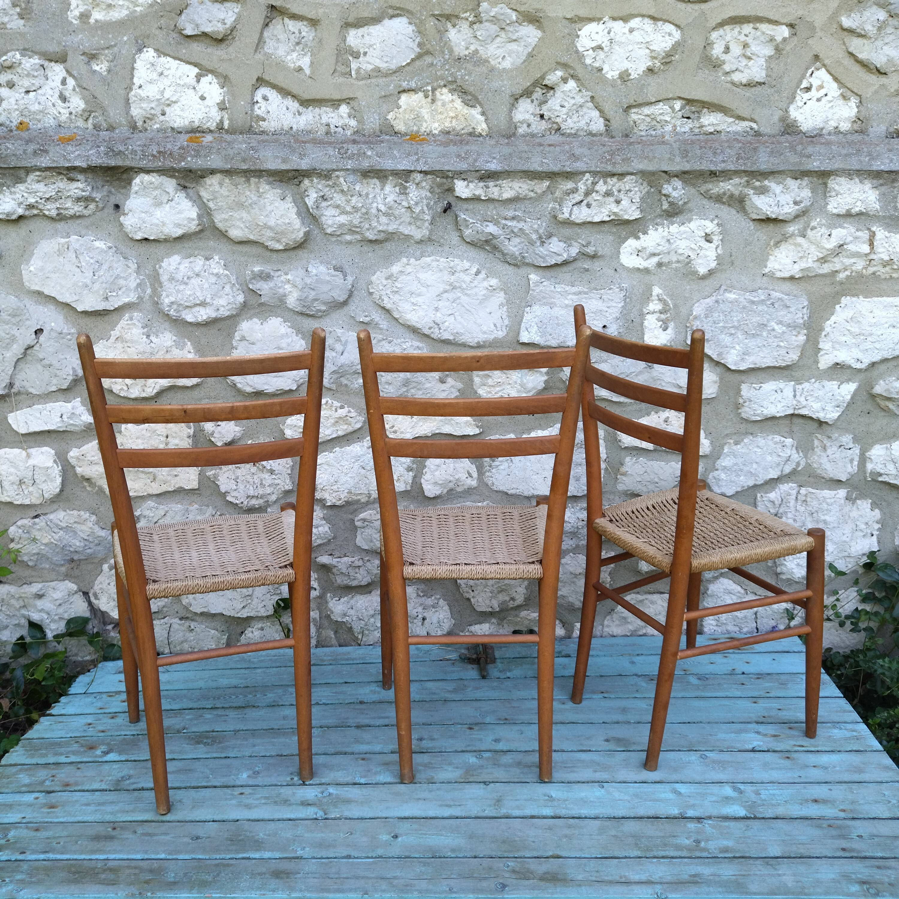 3 Scandinavian chairs seated in rope