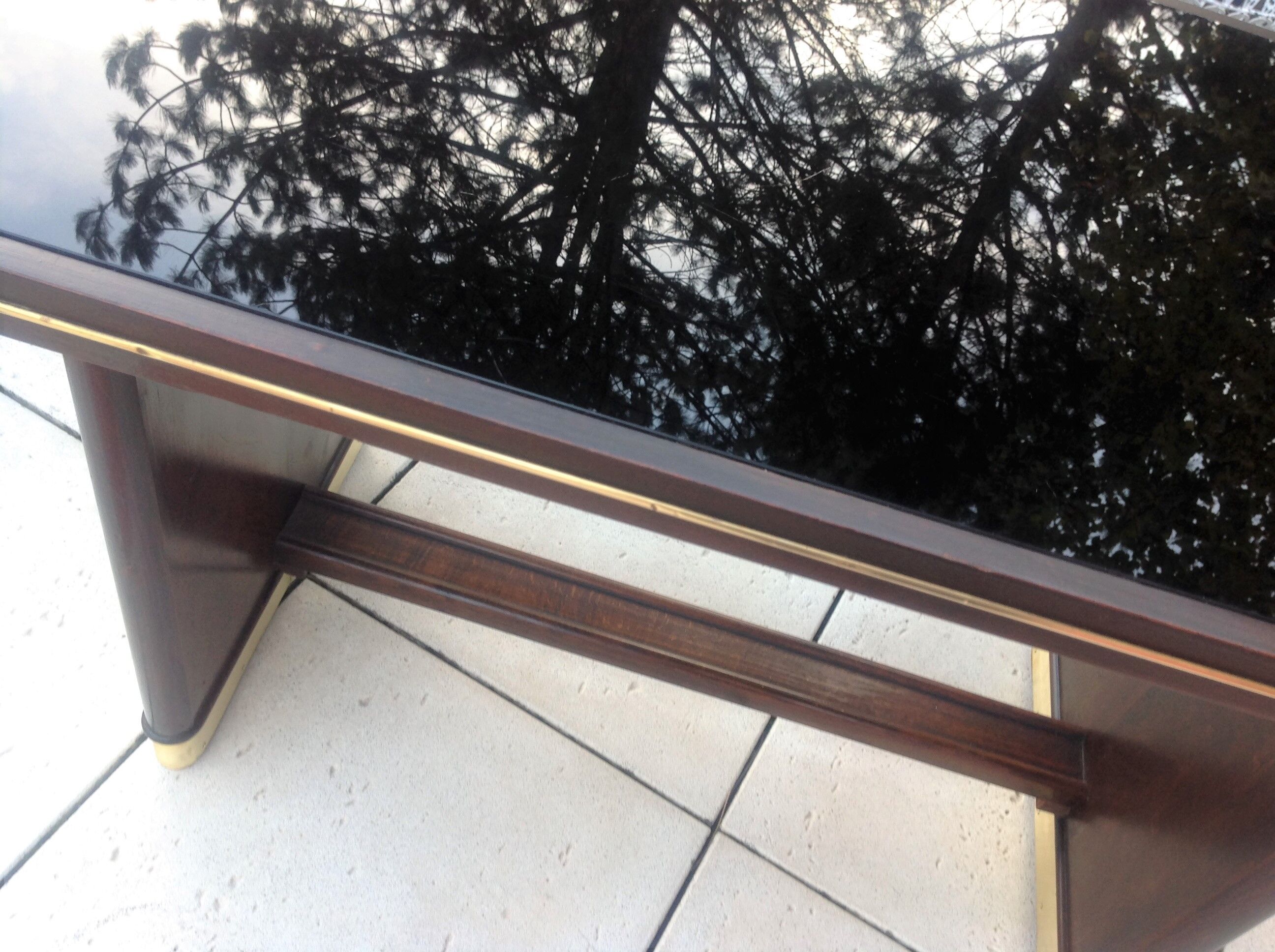 Coffee table with black glass top / 40s-50s