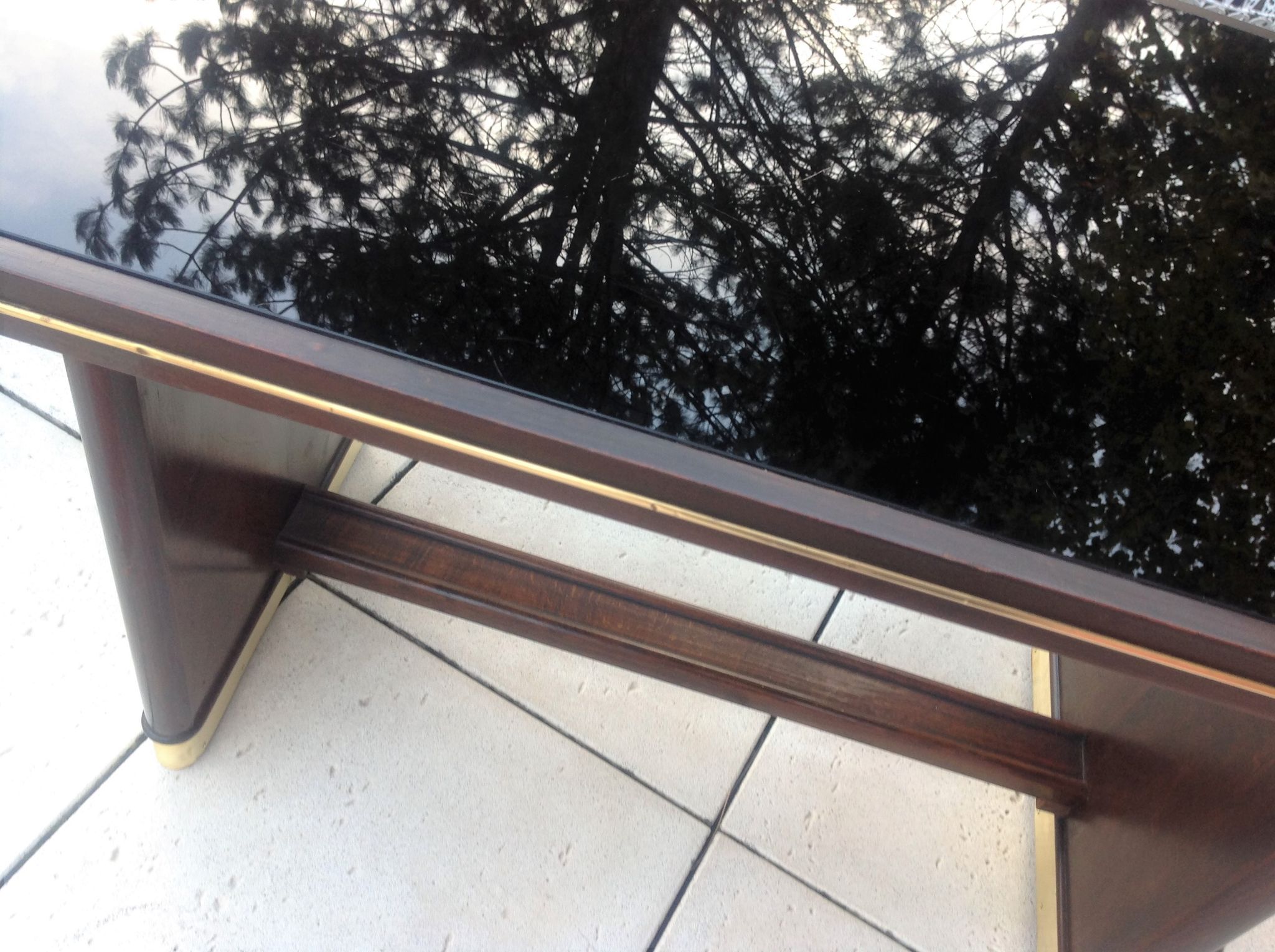Coffee table with black glass top / 40s-50s