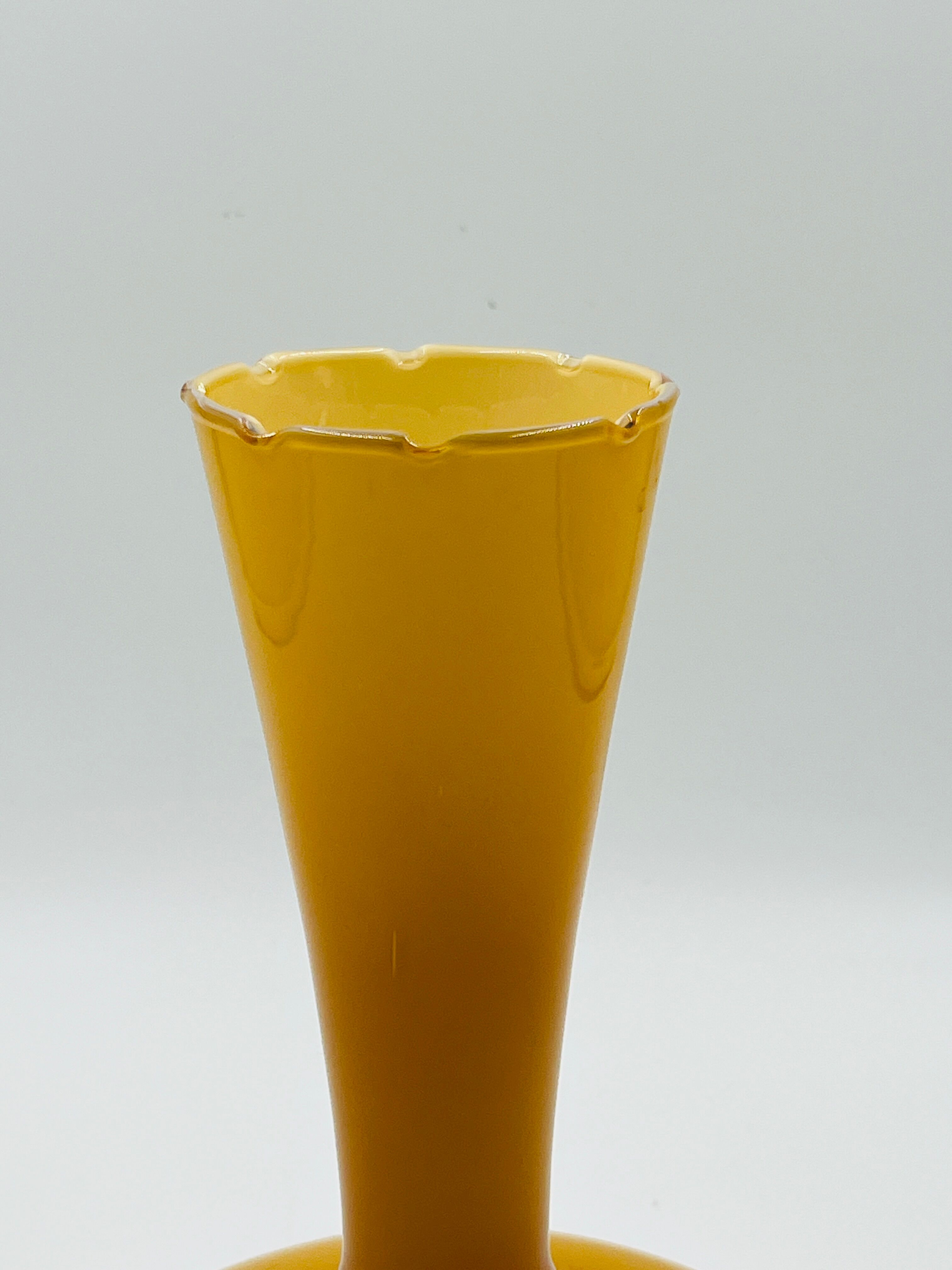 Vintage ochre opaline vase with a fluted neck