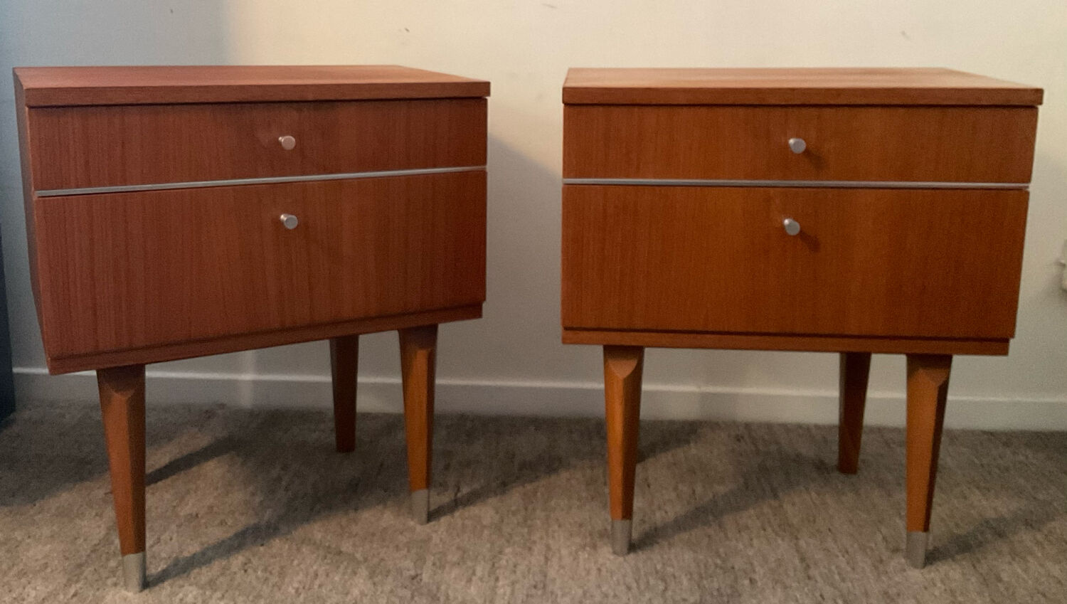 Pair of Scandinavian bedside tables from the 60s in teak