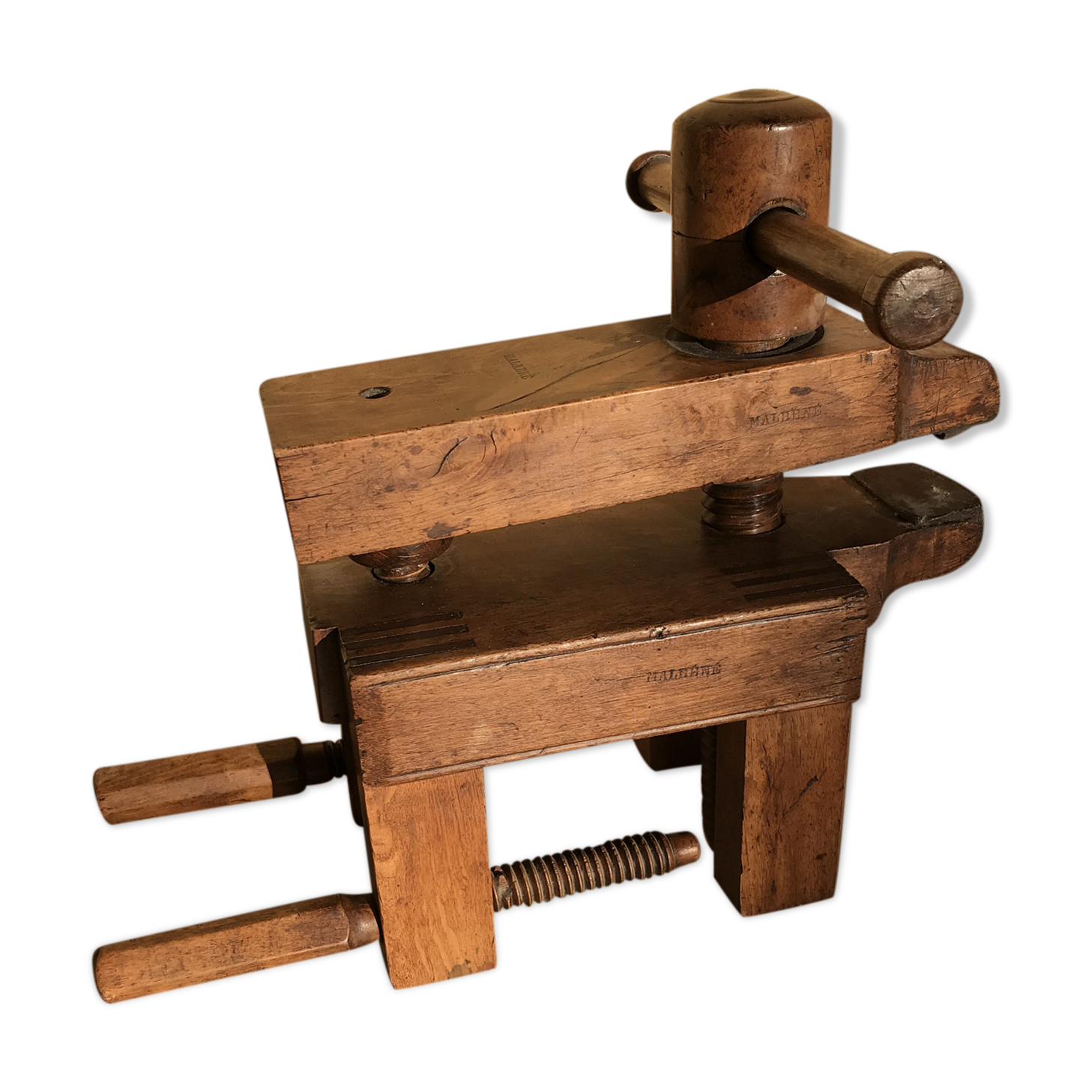 Ancien Serre-joint En Bois Massif – Outil Vintage D'atelier, état Correct