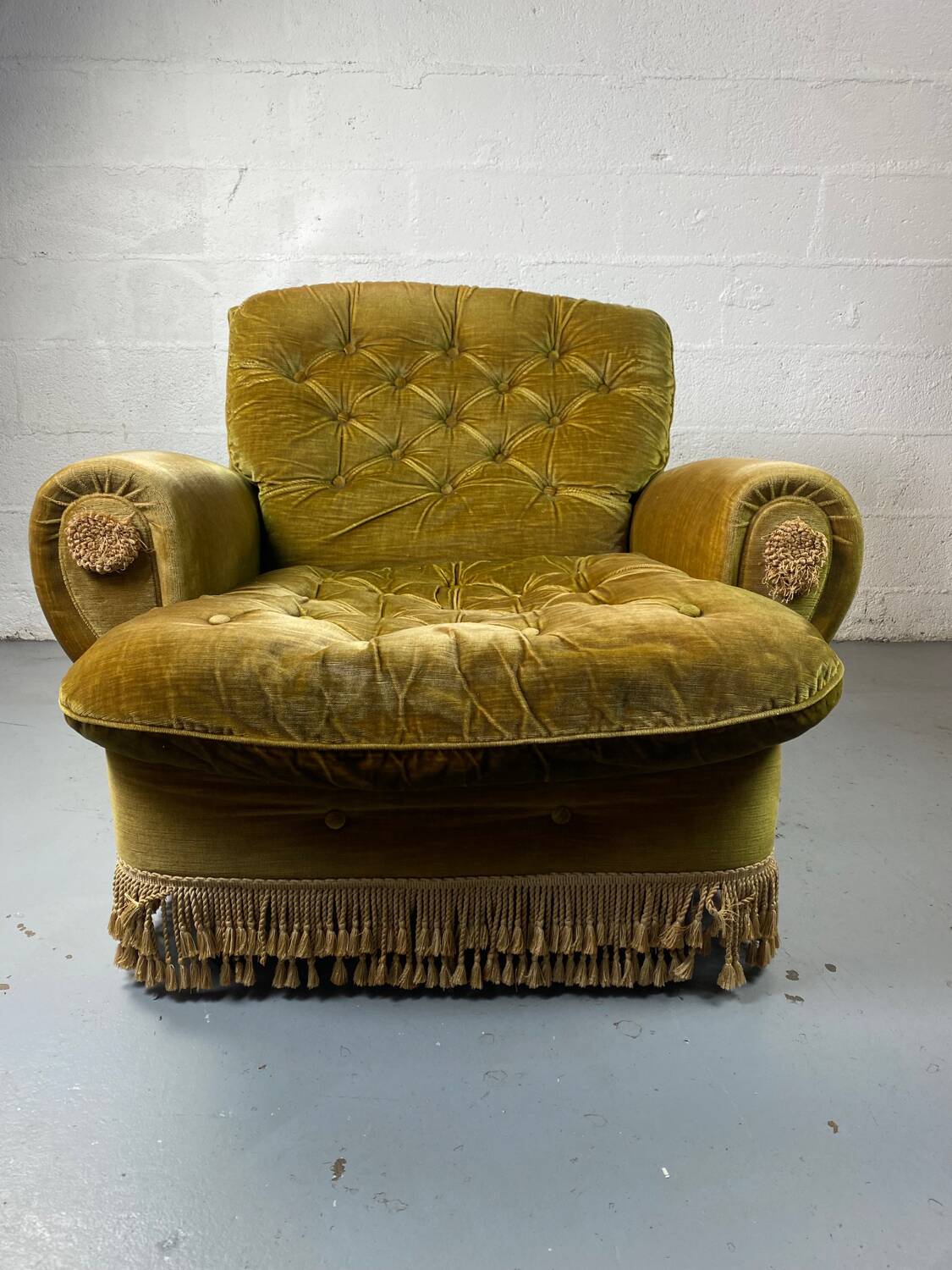Fauteuil club vintage en tissu vert