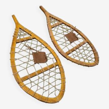 Pair of wooden snowshoes