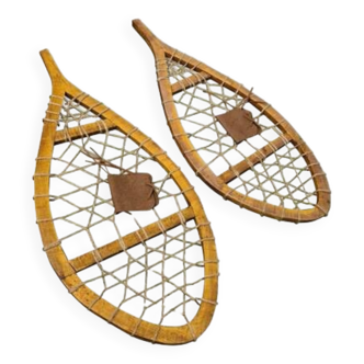 Pair of wooden snowshoes