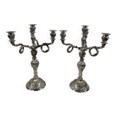 Paire de Candélabres rocailles en argent massif 950 Style Louis XV